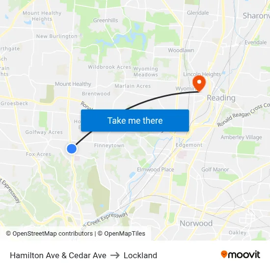 Hamilton Ave & Cedar Ave to Lockland map