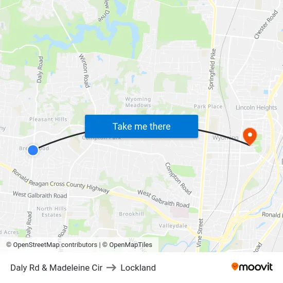 Daly Rd & Madeleine Cir to Lockland map