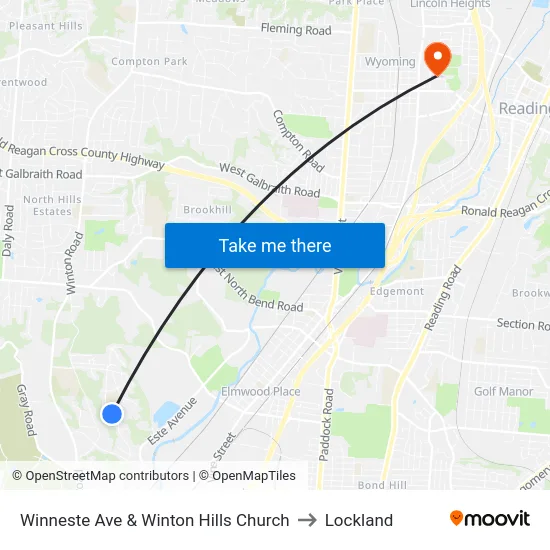 Winneste Ave & Winton Hills Church to Lockland map