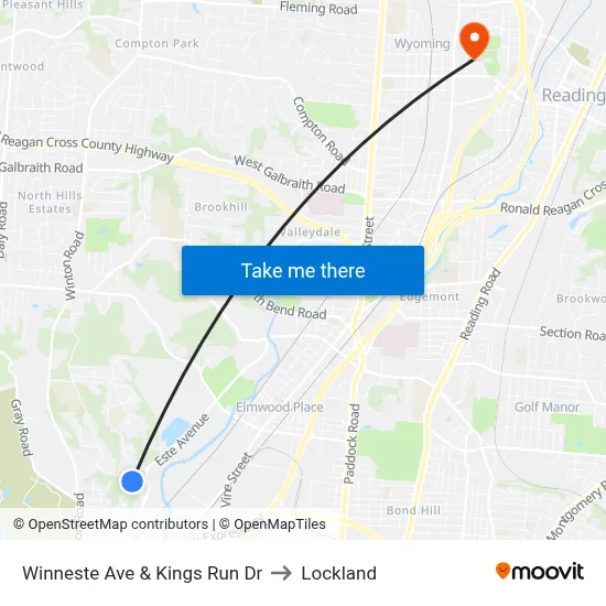 Winneste Ave & Kings Run Dr to Lockland map