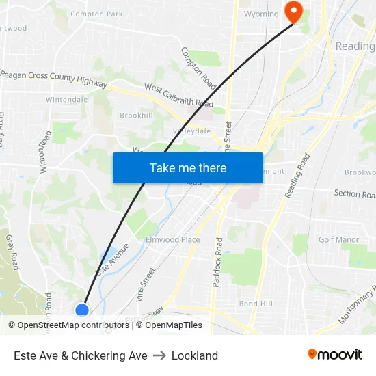 Este Ave & Chickering Ave to Lockland map