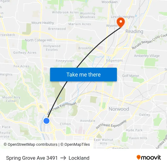 Spring Grove Ave 3491 to Lockland map
