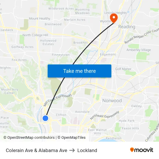 Colerain Ave & Alabama Ave to Lockland map