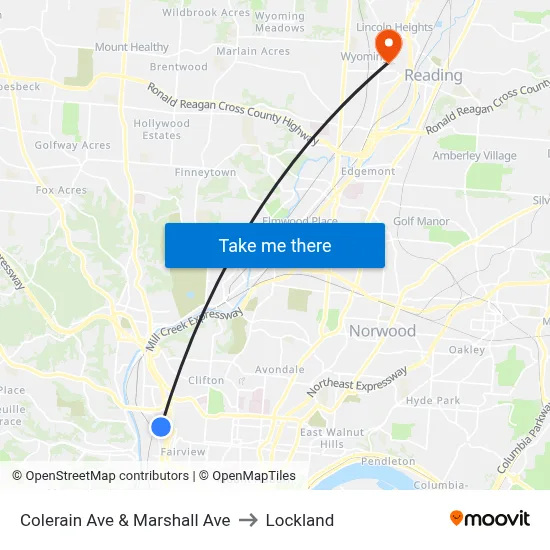 Colerain Ave & Marshall Ave to Lockland map
