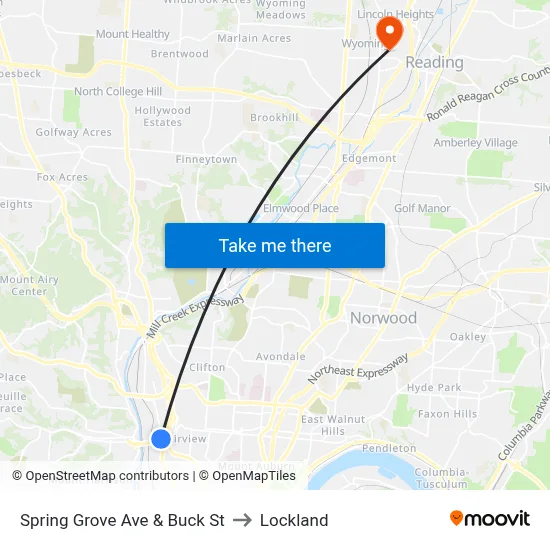 Spring Grove Ave & Buck St to Lockland map