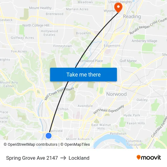 Spring Grove Ave 2147 to Lockland map