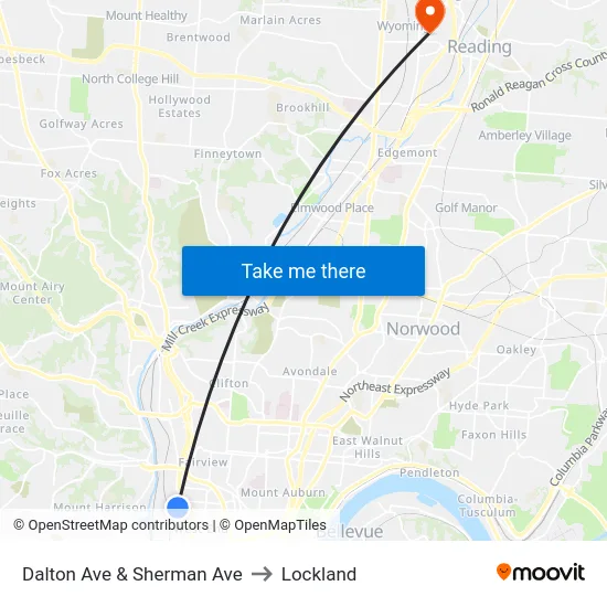 Dalton Ave & Sherman Ave to Lockland map