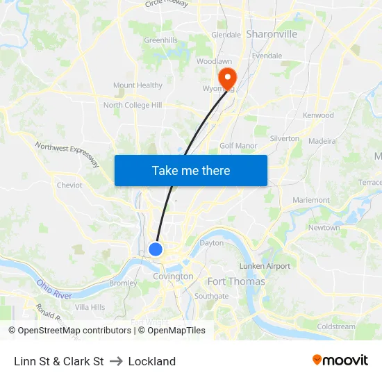 Linn St & Clark St to Lockland map