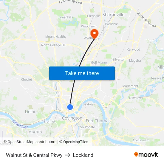 Walnut St & Central Pkwy to Lockland map
