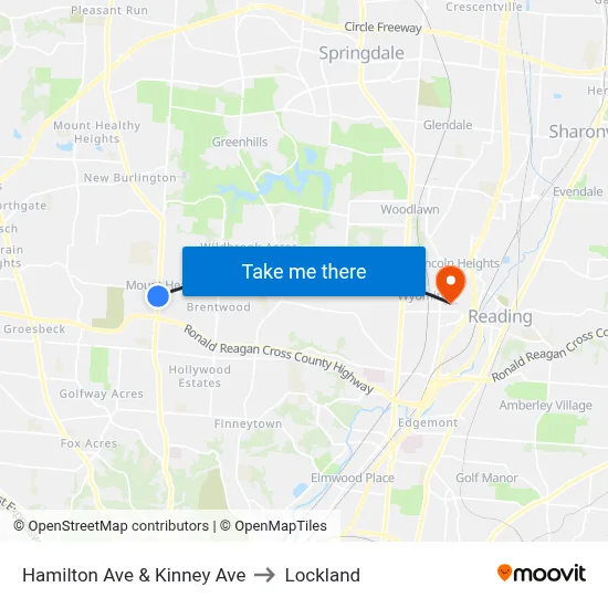 Hamilton Ave & Kinney Ave to Lockland map