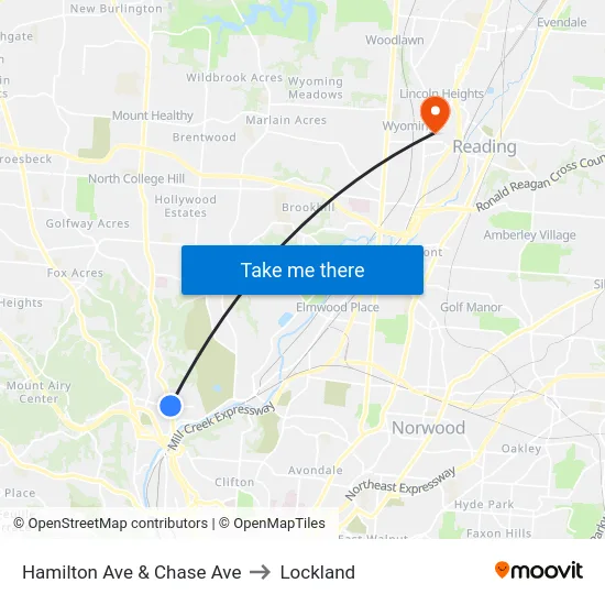 Hamilton Ave & Chase Ave to Lockland map