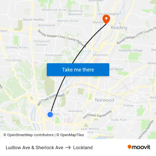 Ludlow Ave & Sherlock Ave to Lockland map