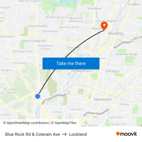 Blue Rock Rd & Colerain Ave to Lockland map