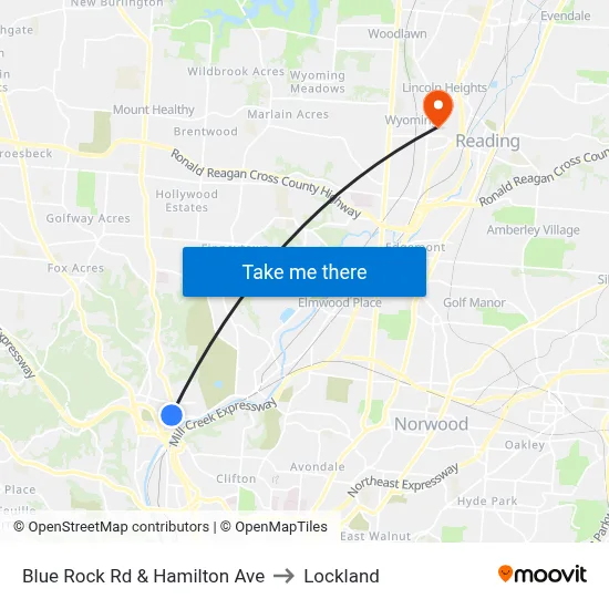 Blue Rock Rd & Hamilton Ave to Lockland map