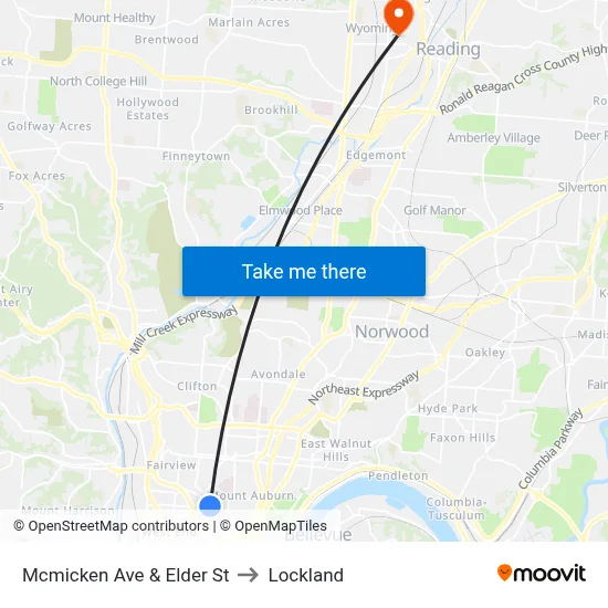 Mcmicken Ave & Elder St to Lockland map