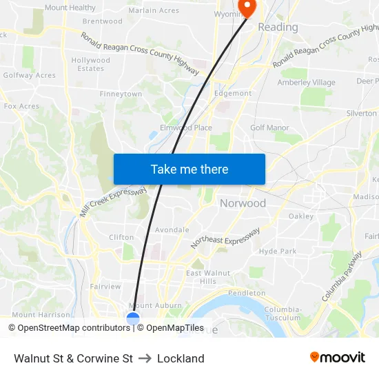 Walnut St & Corwine St to Lockland map