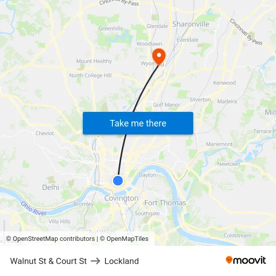Walnut St & Court St to Lockland map
