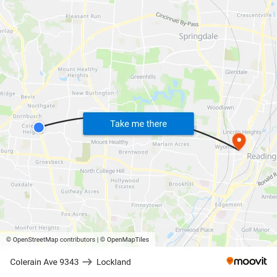 Colerain Ave 9343 to Lockland map