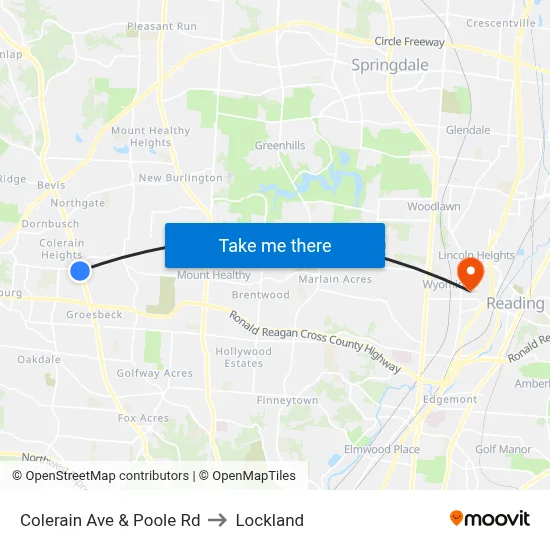 Colerain Ave & Poole Rd to Lockland map
