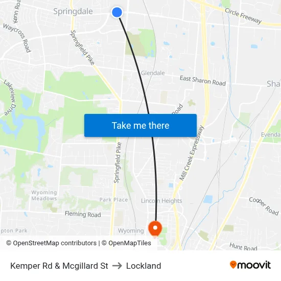 Kemper Rd & Mcgillard St to Lockland map
