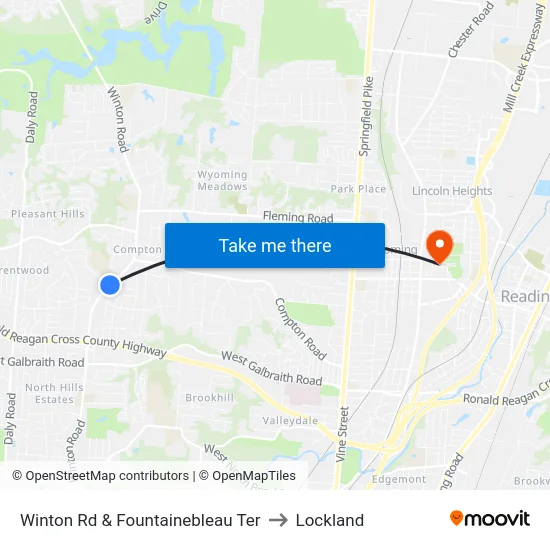 Winton Rd & Fountainebleau Ter to Lockland map