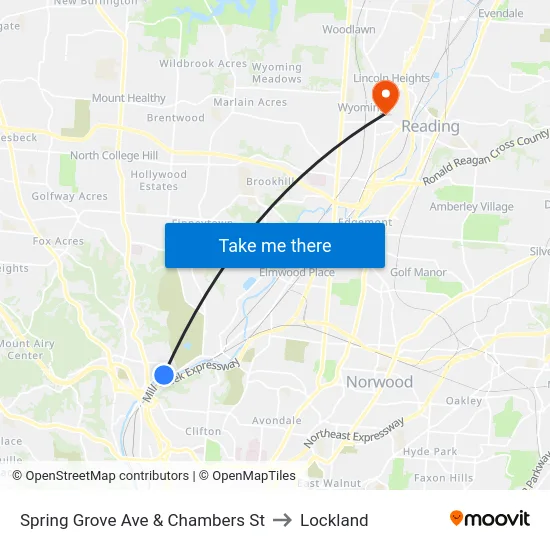 Spring Grove Ave & Chambers St to Lockland map