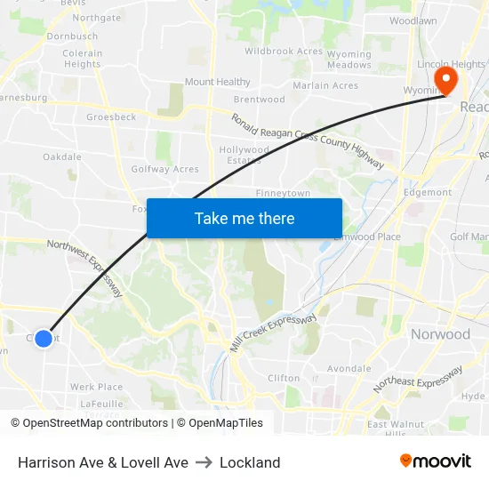 Harrison Ave & Lovell Ave to Lockland map