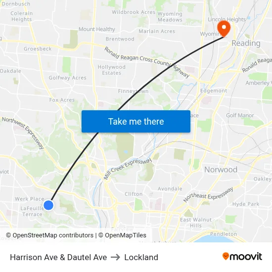 Harrison Ave & Dautel Ave to Lockland map