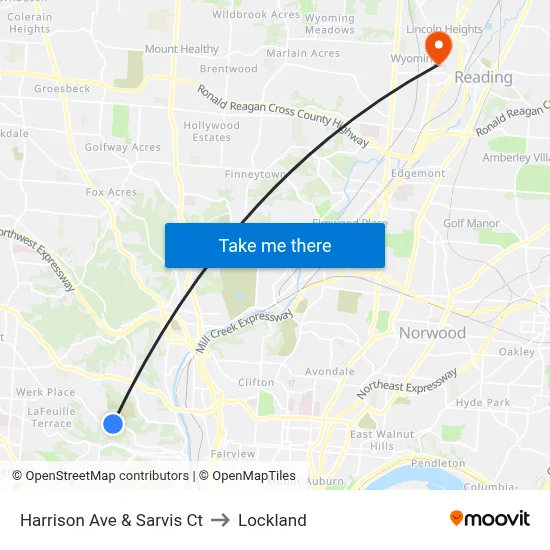 Harrison Ave & Sarvis Ct to Lockland map