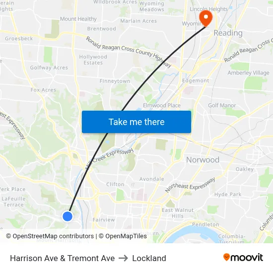 Harrison Ave & Tremont Ave to Lockland map