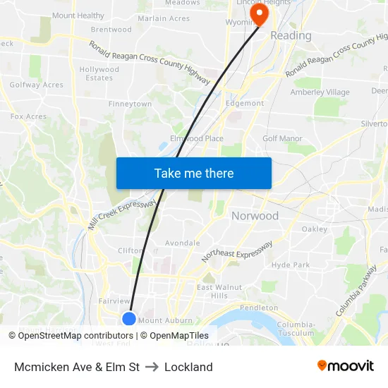 Mcmicken Ave & Elm St to Lockland map