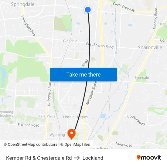 Kemper Rd & Chesterdale Rd to Lockland map