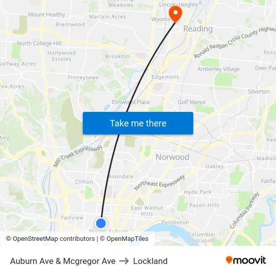 Auburn Ave & Mcgregor Ave to Lockland map