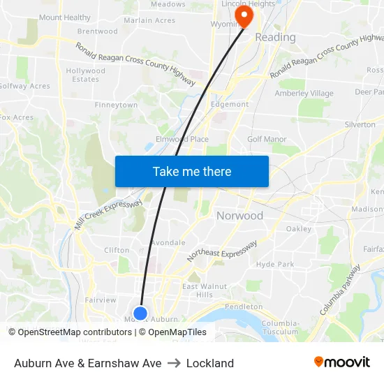 Auburn Ave & Earnshaw Ave to Lockland map