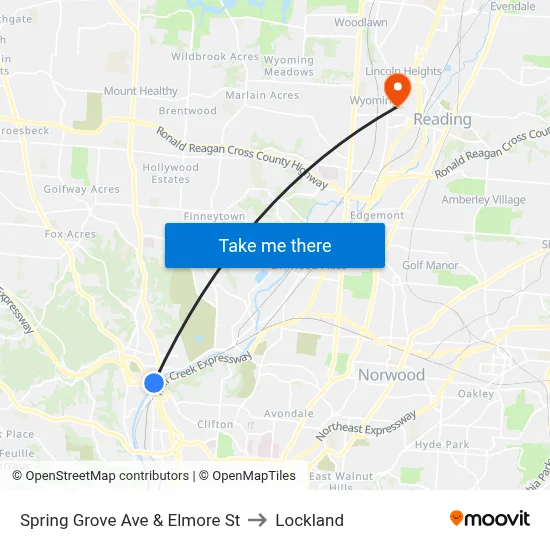Spring Grove Ave & Elmore St to Lockland map
