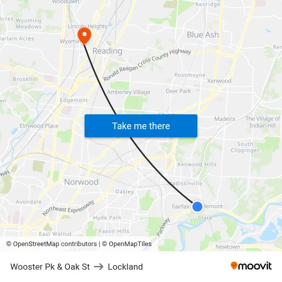 Wooster Pk & Oak St to Lockland map
