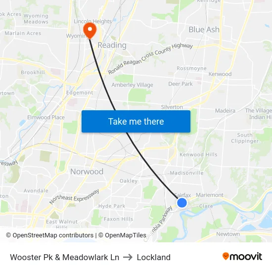 Wooster Pk & Meadowlark Ln to Lockland map