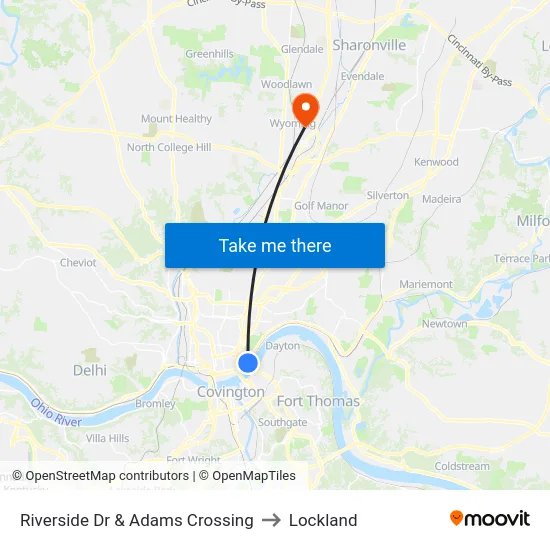 Riverside Dr & Adams Crossing to Lockland map
