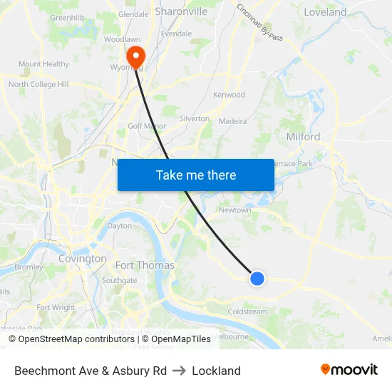 Beechmont Ave & Asbury Rd to Lockland map