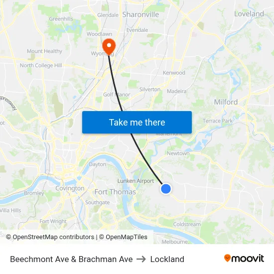 Beechmont Ave & Brachman Ave to Lockland map