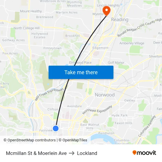 Mcmillan St & Moerlein Ave to Lockland map