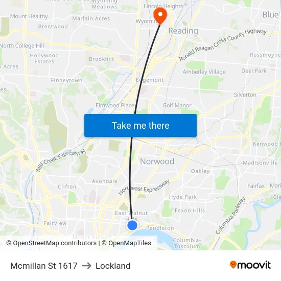 Mcmillan St 1617 to Lockland map