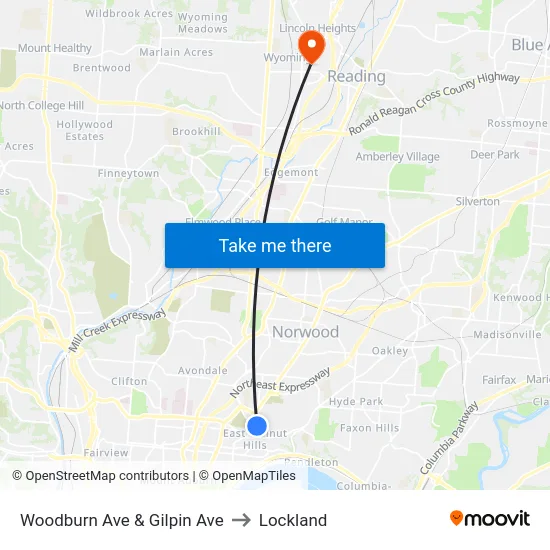Woodburn Ave & Gilpin Ave to Lockland map