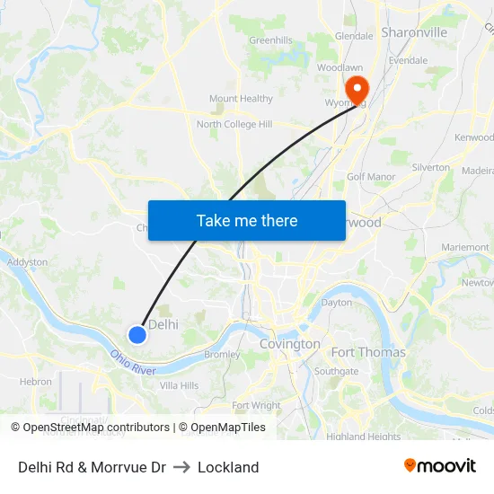 Delhi Rd & Morrvue Dr to Lockland map