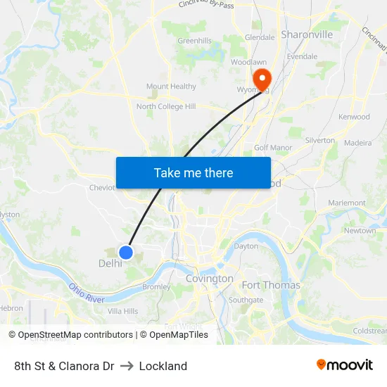 8th St & Clanora Dr to Lockland map