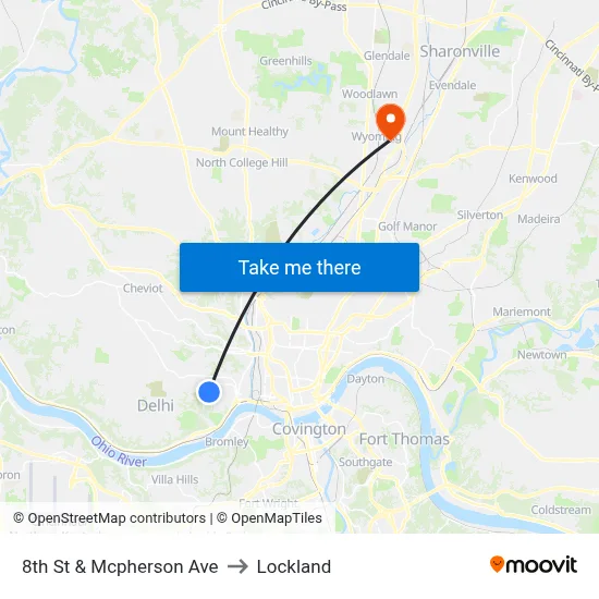 8th St & Mcpherson Ave to Lockland map