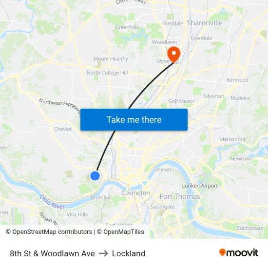 8th St & Woodlawn Ave to Lockland map