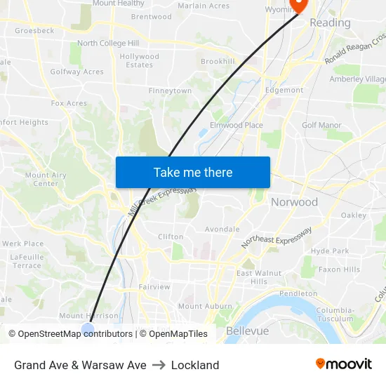 Grand Ave & Warsaw Ave to Lockland map