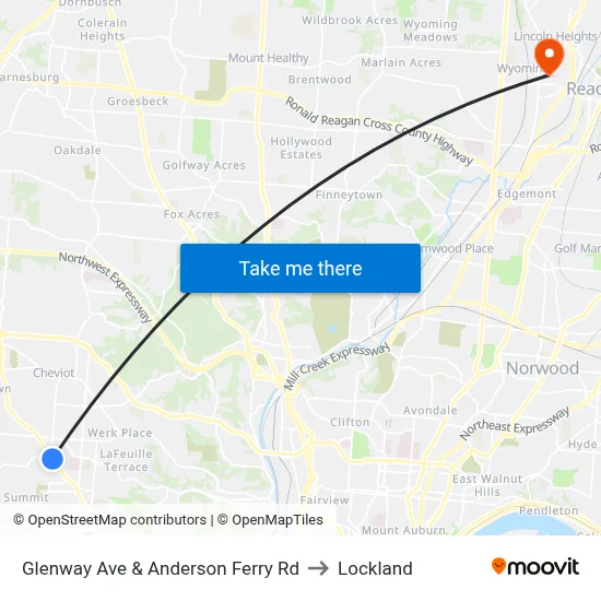 Glenway Ave & Anderson Ferry Rd to Lockland map