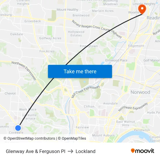 Glenway Ave & Ferguson Pl to Lockland map